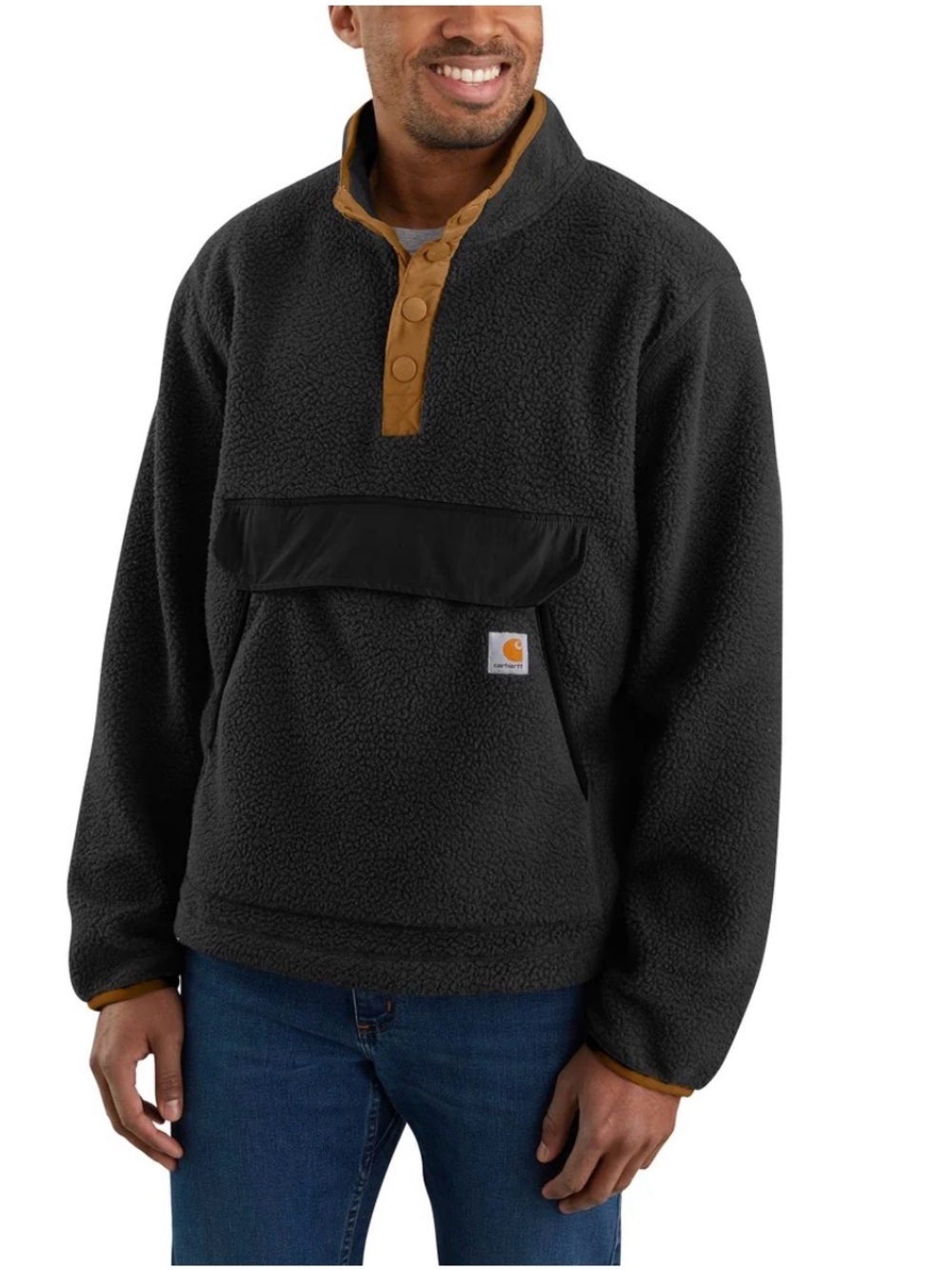 Carhartt 104991 Mens L Black Fleece Snap Front Pullover Jacket Relaxed Fit